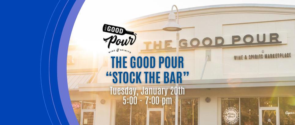 Photo of The Good Pour storefront with text overlay