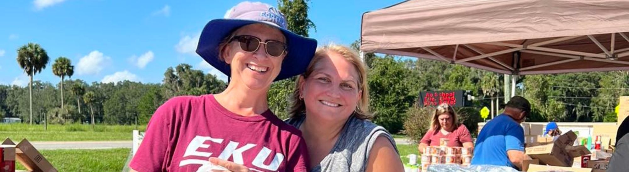 Two women volunteering with hurricane relief
