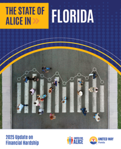 Cover of 2025 ALICE Report showing an aerial view of people in a crosswalk